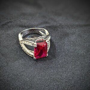 Ruby w Diamonds Silver Cocktail Ring